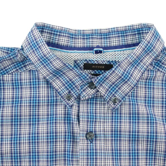 Ariat Pro Series 2XL Fitted Long Sleeve Blue Checkered Cowboy Western Shirt - Picture 4 of 12